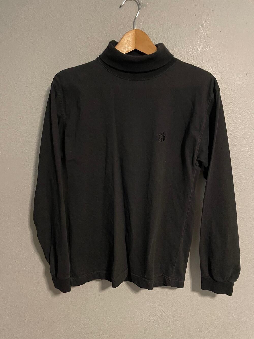 Vintage Hang Ten Mens Shirt Large Black Turtleneck Long Sleeve Cotton Logo 90s
